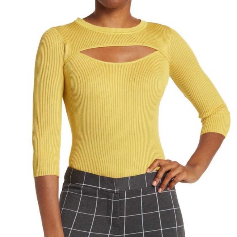 Yellow Long Sleeve Cutout Top